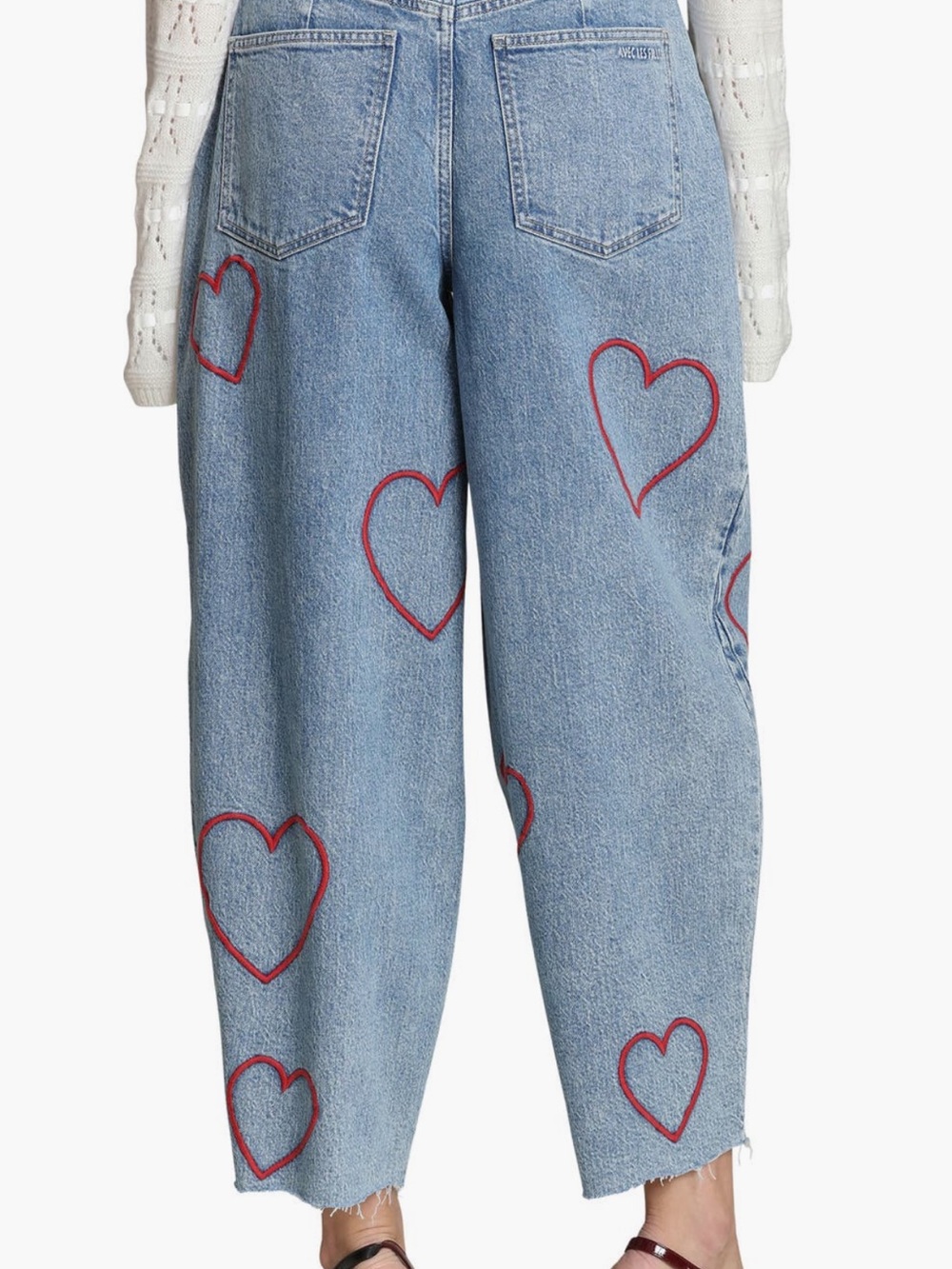 Avec Les Filles Light Blue Wide-Leg Denim Jeans with Red Heart Embroidery - Picture 4 of 7